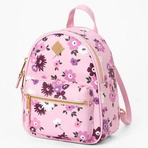 Icing Claire’s Pink purple floral print faux leather backpack with Gold hardware